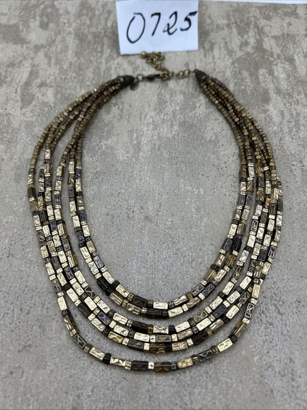 Vintage Chico's Gold Tone Bead Multi Strand Hammered Necklace
